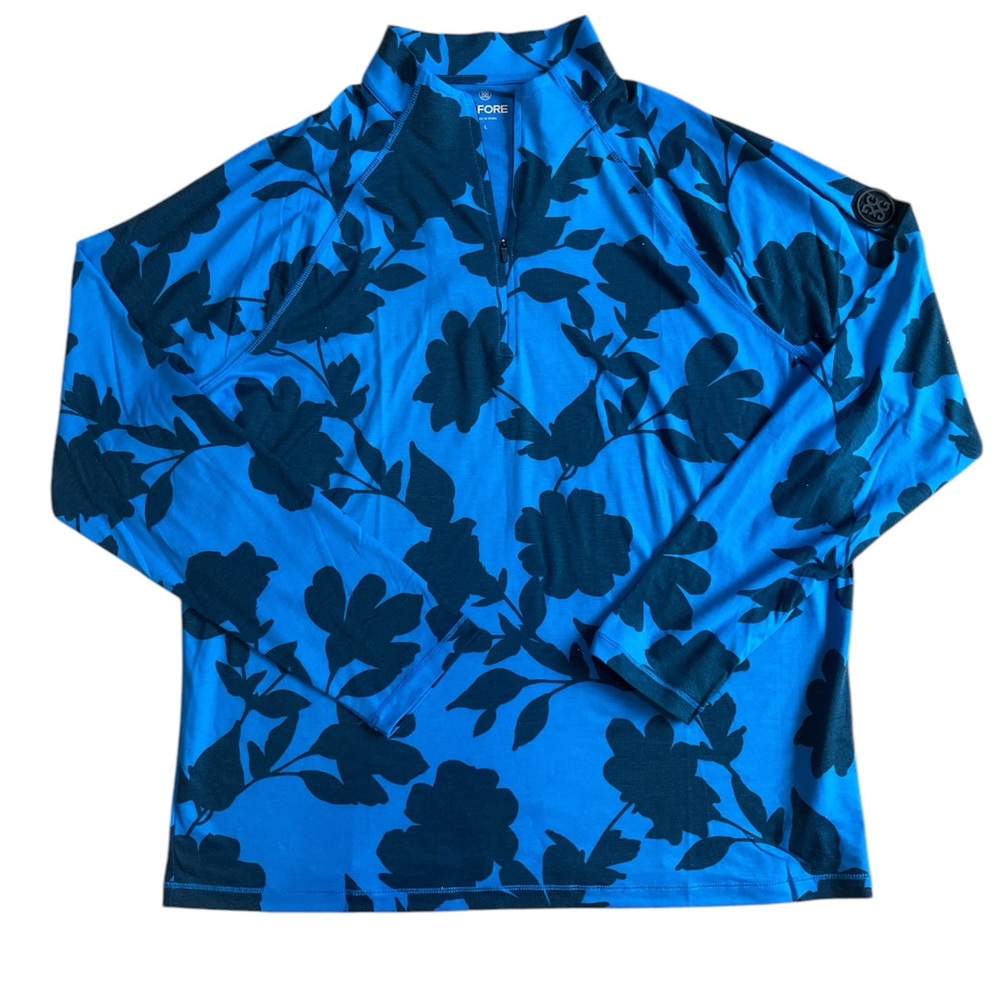 G/FORE GOLF Men's Tonal Floral Luxe 1/4 Zip Pullover Blue Size LARGE. NWT